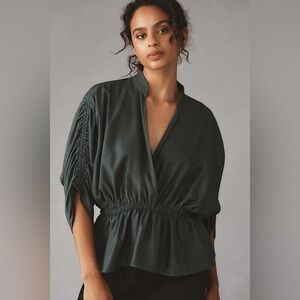 NWT Size S - Maeve Short-Sleeve Ruched Peplum Blouse